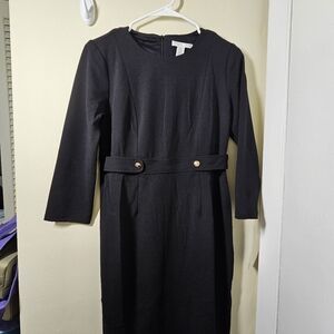 NWT London Times Black Long-Sleeve Sheath Dress with Gold Button Detail